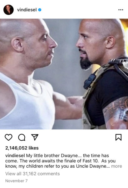 KREA - Vin Diesel doing the Rock raising eyebrow meme