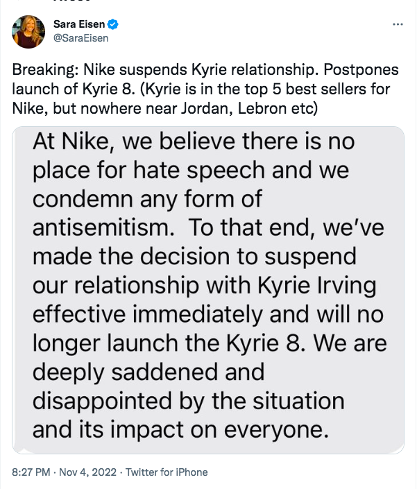 Update Kyrie Irving Nike Suspends Relationship w/ Nets' Star Amid