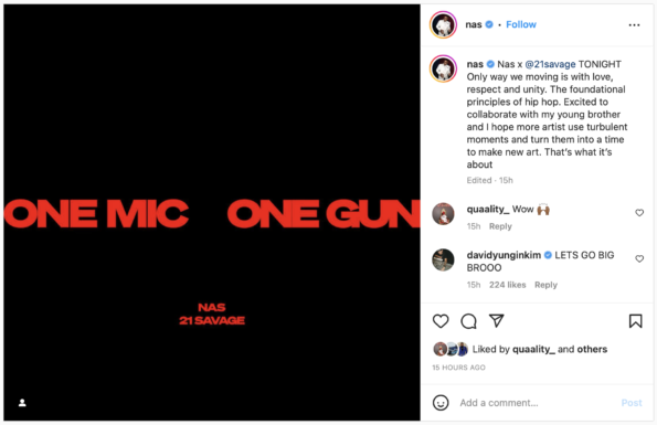 21 Savage and Nas collaborate on “One Mic, One Gun”