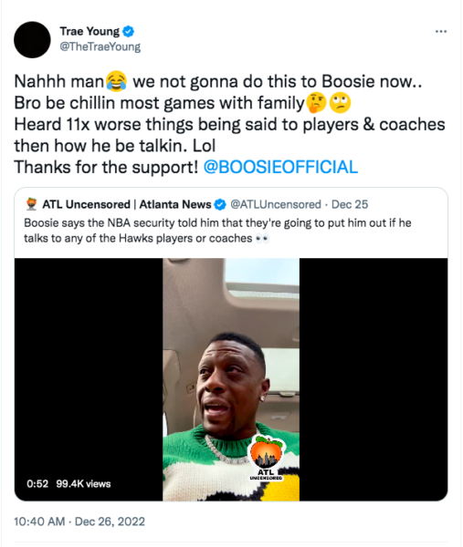 Boosie'nin NBA Arena Yasağı ile Tehdit Edildiği İddia Edildi, Atlanta Hawks Oyuncusu Trae Young Rapçiyi Desteklemek İçin Açıkça Konuştu: Bro Be Chillin Ailesiyle Çoğu Maçta