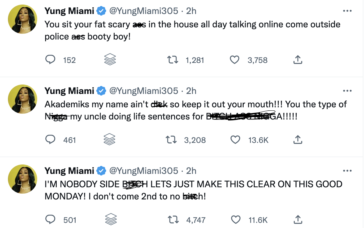 Yung Miami Blasts Dj Akademiks For Calling Her Diddy S Side Chick My Name Ain T D Ck So Keep