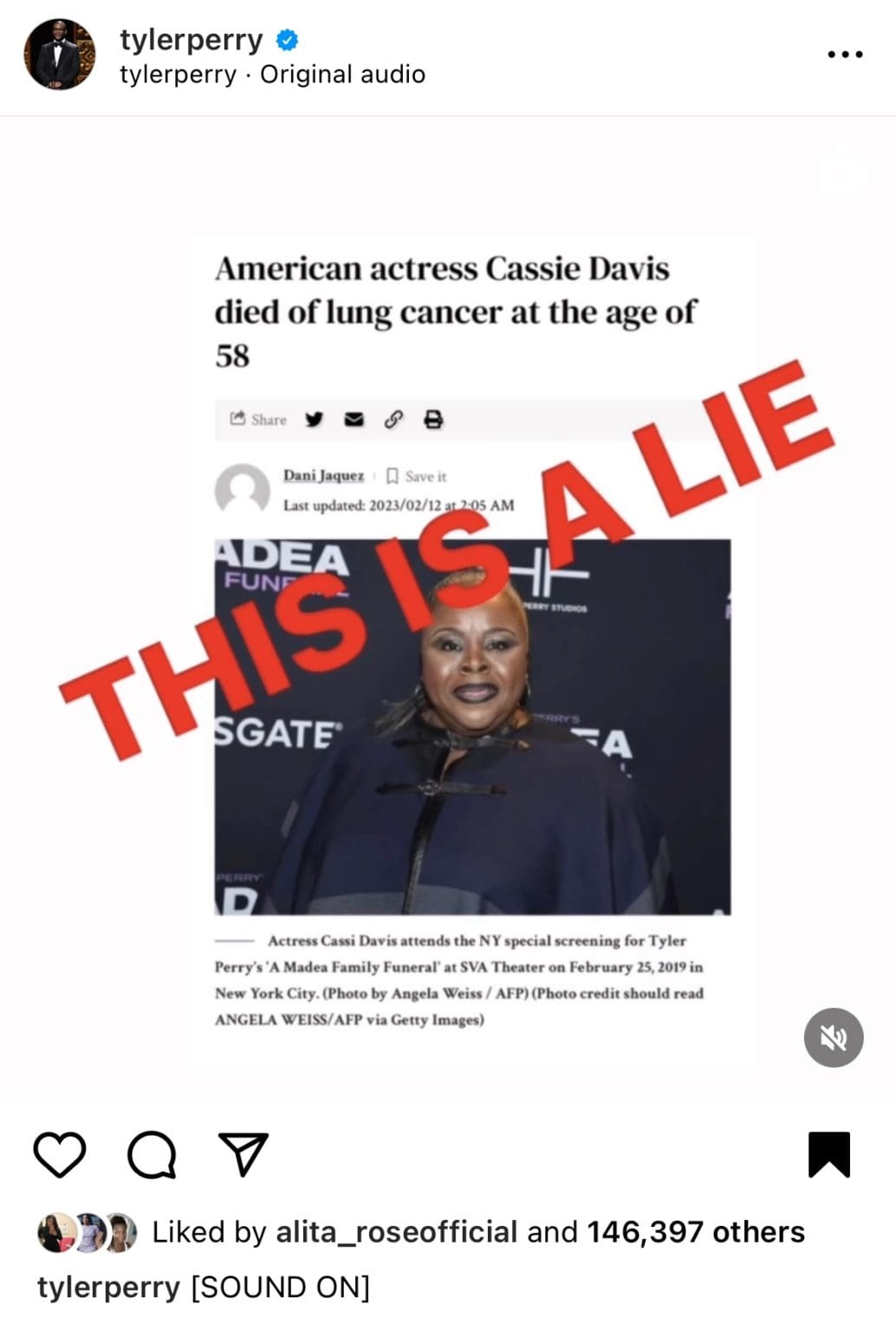 Tyler Perry Shuts Down Rumors That Actress Cassi Davis Passed Away ...