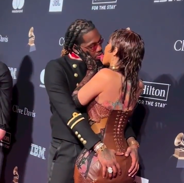 Cardi B & Offset Let Their Tongues Loose During Steamy Red Carpet Kiss