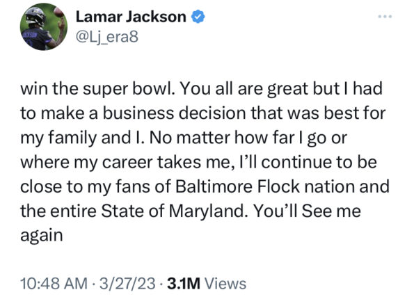 Ravens' Lamar Jackson Shares 'Letter to My Fans,' Requests Trade