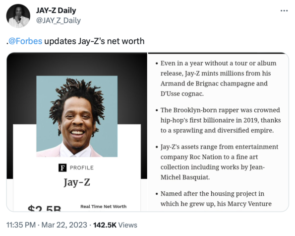 Jay-Z's net worth in 2023