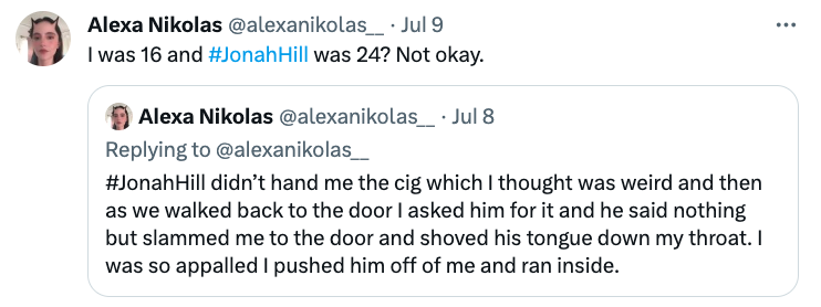 Güncelleme: Jonah Hill, 16 Yaşındayken Nickelodeon Şapı Alexa Nikolas'ı Zorla Öpüştüğünü Reddetti, İddiaların "Asla Olmayan" "Komple Bir Uydurma" Olduğunu Söyledi