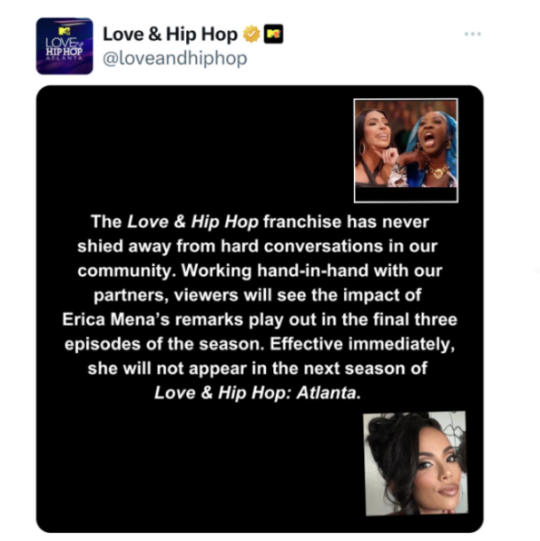 Erica Mena Fired From "Love & Hip Hop Atlanta" After Calling Spice A  "Monkey" + Social Media Users React To Mona Scott Young Seemingly Stating  She "Handled" The Situation: 'It's Giving Publicity