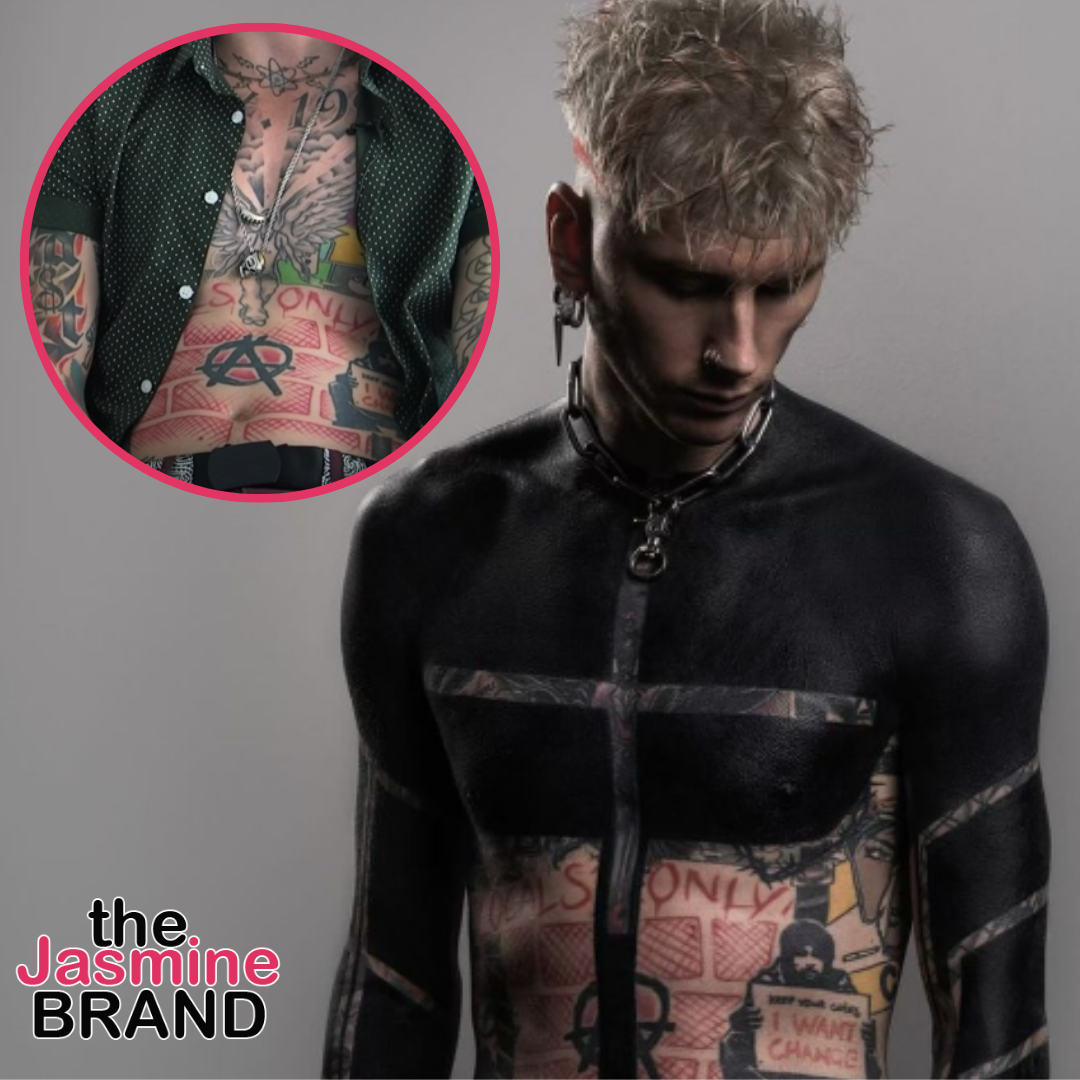 Machine Gun Kelly shows off tattoos covering entire body in open shirt at  premiere - Daily Star