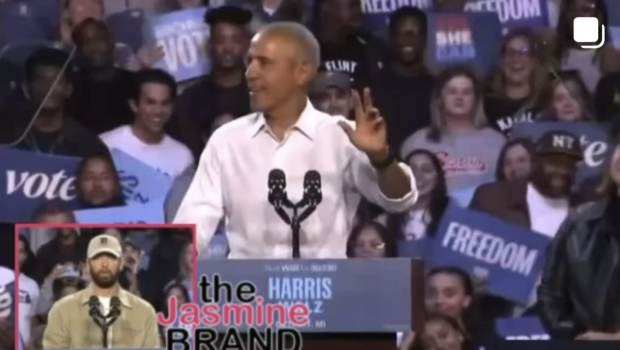 Watch The Moment Barack Obama Rapped Eminem’s ‘Lose Yourself’ After Being Introduced By The Rapper At Detroit Kamala Harris Rally