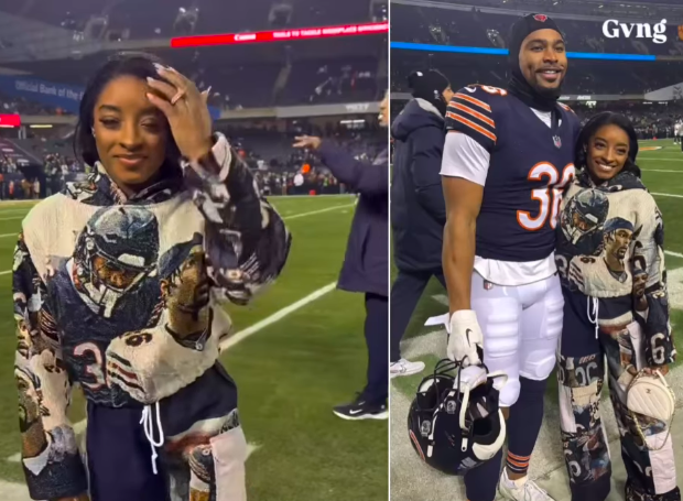 Simone Biles Supports Husband At Bears Game In Custom Look