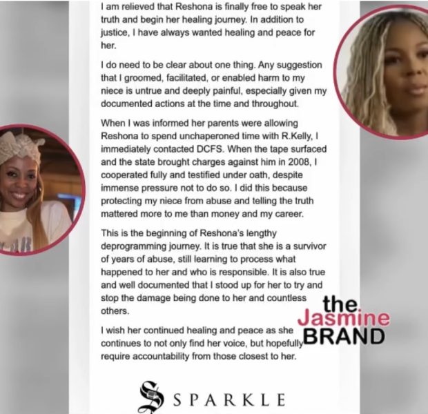 Singer Sparkle Speaks Out After Niece Reshona Landfair Suggests She Assisted In Grooming Her For R. Kelly